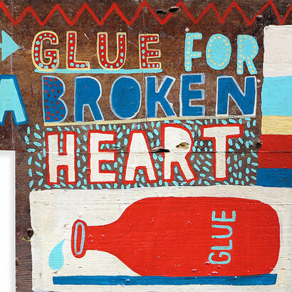 David Shillinglaw, Glue For A Broken Heart, Acrylic on Floorboard, 34 x 32 cm
