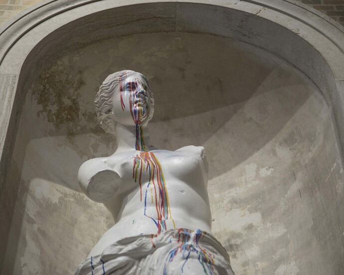 Irripetibile, 2017, Mixed Media on plaster sculpture, Tecnica mista su scultura in gesso, 213 x 75 x 70 cm, 83.8 x 29.5 x 27.5 in


