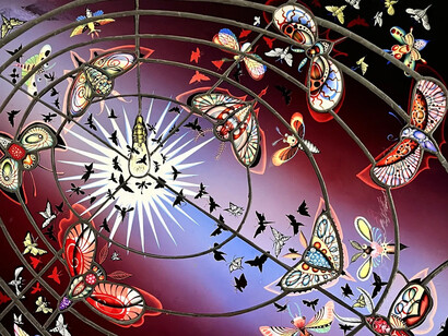 Judith Schaechter, Wondermoths (detail), 2025. Courtesy of Claire Oliver Gallery