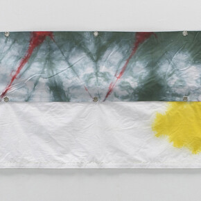 Richard Tuttle, Walking on Air, C3, (2009) Cotton with Rit dyes, grommets, thread 2x panels, overall installed: 1ft 11 inches x 10ft 4.75 inches/58.4 x 316.8 cm, Photograph by Kerry Ryan McFate, courtesy Pace Gallery, Image © Richard Tuttle, courtesy Stuart Shave/Modern Art, London and Pace Gallery, New York