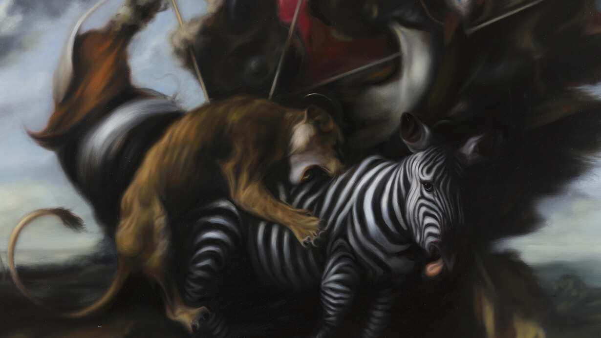 Hugo Wilson, Hunt 3, 2014, Oil on prepared panel, 180 x 142 cm
