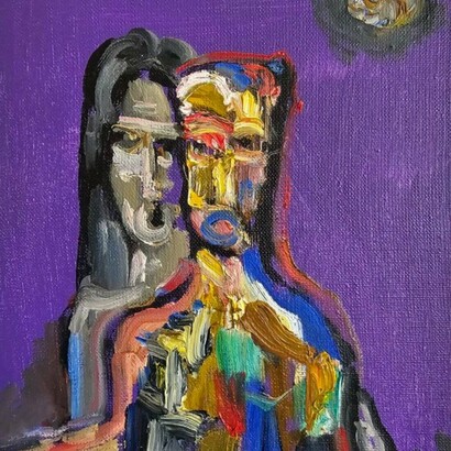 Bakhtiyar Serekeyev, Two (detail), 2023,
Oil on canvas,
130 x 90 cm. Courtesy of the artist and Andakulova Gallery