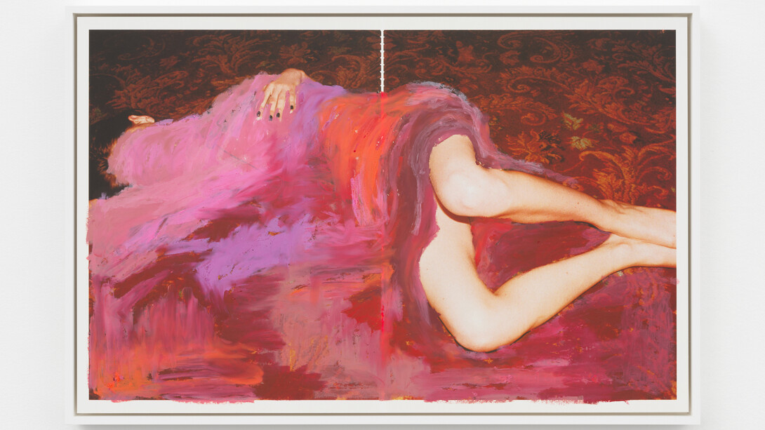 Amie Dicke,
Carpet, 2023.
Lipstick on archival print,
mounted on aluminum, framed,
15.75” x 18.6”. Courtesy of the artist and Anat Ebgi, Los Angeles / New York