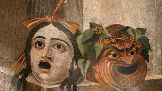 Raffigurazione delle maschere che rappresentano l'apollineo e il dionisiaco nella tragedia greca 