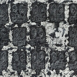 Rashid Johnson, The Crowd, 2016, White ceramic tile, black soap, and wax. 73 x 94 1/2 x 2 1/2 in(185.42 x 240.03 x 6.35 cm)JOHR_0025. Courtesy of the artist and David Kordansky Gallery. Photo by Martin Parsekian