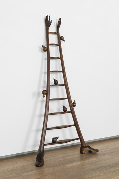 Vincent Pocsik, Ladder with pears, 2026. Courtesy of Nazarian / Curcio