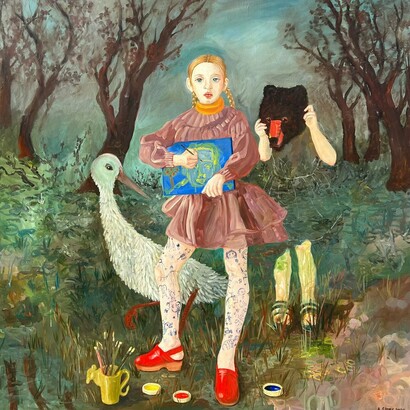 Anne Siems, “I Am A Painter,” acrylic on panel, 60 x 60 in. Courtesy of the artist and Patricia Rozvar Gallery