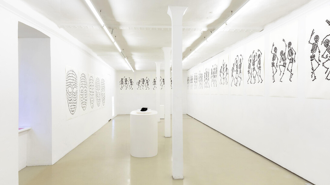 Carlos Amorales, Face and mask, exhibition view. Courtesy of Galerie Krinzinger