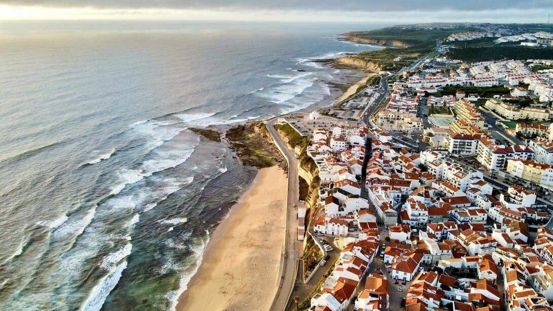 An aerial view of the coast of Ericeira, Portugal