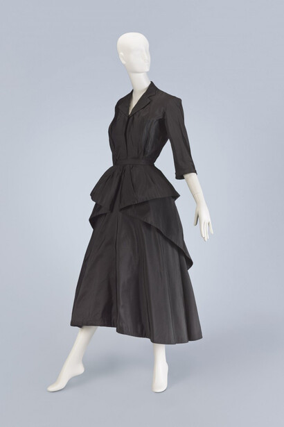Christian Dior, Day dress, “Poulette”, 1948. Black Silk Faille, 63 x 17 11/16 in. Gift of Mrs. Eloise Heidland, 1982.18.4a-b