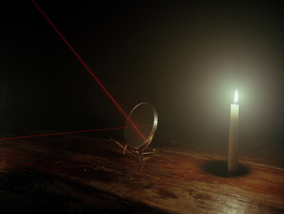 Copyright Adam Ekberg, Candle, mirrors, and laser, 2014, Signed and numbered, verso, Archival pigment print, Courtesy of ClampArt, New York City.