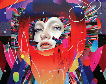 Erik Jones, PS36, 91x91cm. Color pencil, Water-Soluble Wax Pastel, Acrylic, Adhesive White Vinyl on Rives bfk paper mounted to panel