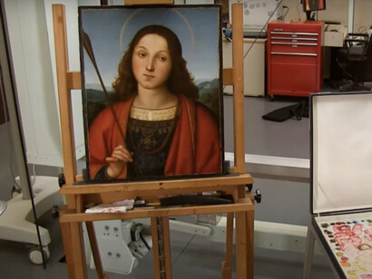 Il San Sebastiano di Raffaello durante il restauro