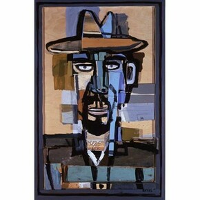 David Bates, Self Portrait with Hat, 1998-99, painted wood and metal, 48 x 31 ¼ inches. Collection of the artist. Photo: Tom Jenkins, courtesy of Talley Dunn Gallery © David Bates
