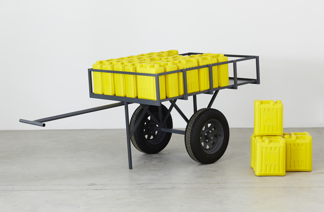Michele Mathison, Load Bearing, 2014, Steel, enamel & cast ceramic, 255 x 103 x 107 cm, Copyright Michele Mathison, Courtesy Tyburn Gallery