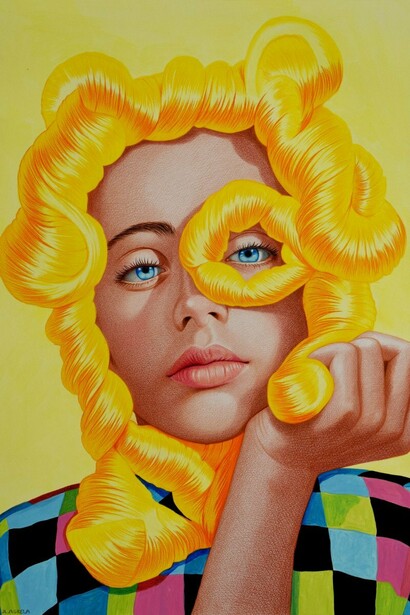 Ángeles Agrela,
Miren (detail), 2024,
acrylic and pencil on paper,
66h x 50w cm,
25.98h x 19.69w in. Courtesy of the artist and Nicodim Gallery