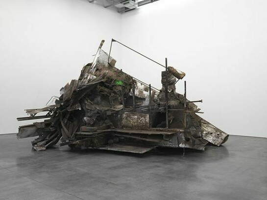 Peter Buggenhout, The Blind Leading the Blind #66, 2014, Mixed media (polyurethane, epoxy, foam, polyester, polystyrene, iron, wood, plastic, aluminum, paper, and household dust), 279 x 192 x 163 inches (708.7 x 487.7 x 414 cm). Copyright Peter Buggenhout. Courtesy Gladstone Gallery, New York and Brussels