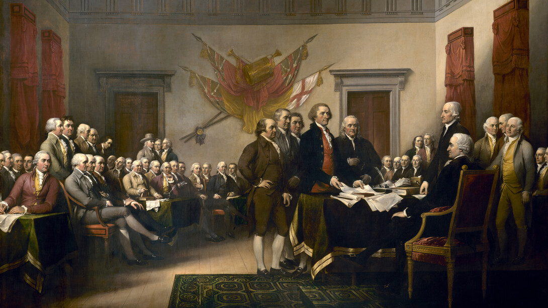 John Trumbull; Declaración de Independencia siendo presentada en el Congreso