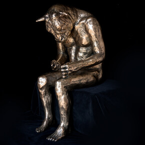"Reading Minotaur (polished bronze)” (23" x 14" x 11”, 58.5 x 35.5 x 30cm)