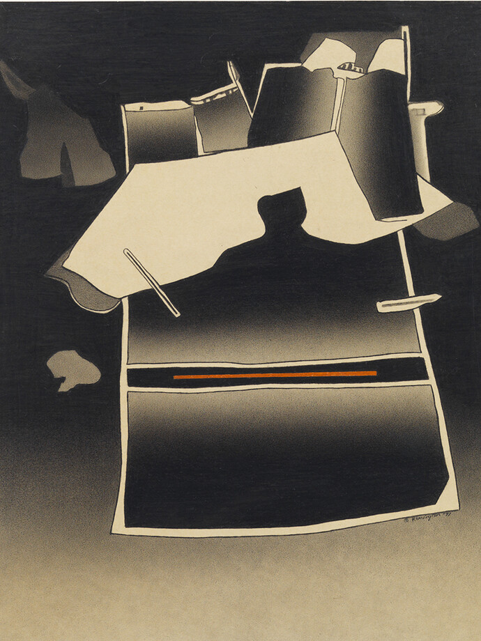 Deborah Remington, Adelphi Series #15, 1971
Pencil & crayon on paper
14 x 11.5 inches
35.6 x 29.2 cm