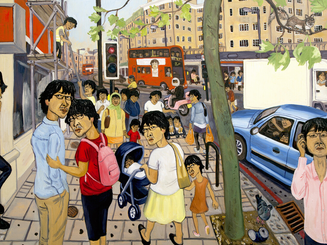 Jiro Osuga, The Multitude, 2013, Oil on canvas, 35 1/2 x 51 1/2 in, Image courtesy of Flowers Gallery, London and New York