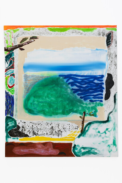 Shara Hughes, View You, 2015, Oil, enamel, acrylic spray paint on canvas, 56 x 48 inches