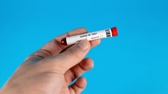 A human hand holding a Covid test