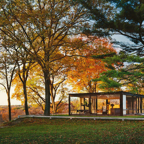 A Casa de Vidro, em Connecticut, considerada a obra principal de Philip Johnson.