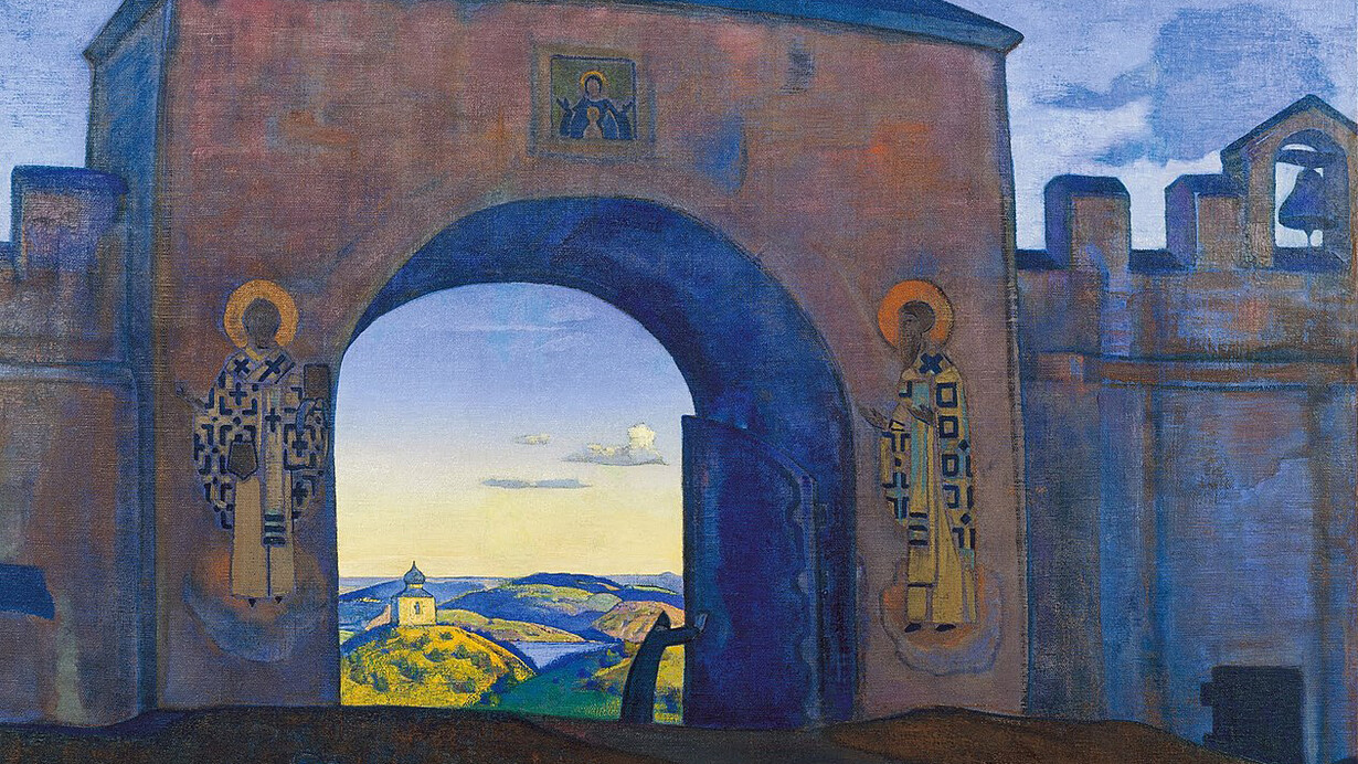 Nicholas Roerich, Y estamos abriendo las puertas (serie «Sancta», 1922), Museo Nicholas Roerich, Moscú