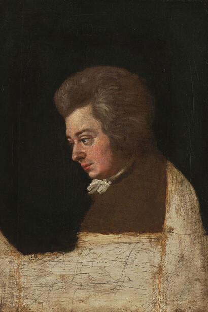 Johann Joseph Lange, Unfinished portrait of Wolfgang Amadeus Mozart (detail), ca. 1789. Courtesy of Morgan Library and Museum 