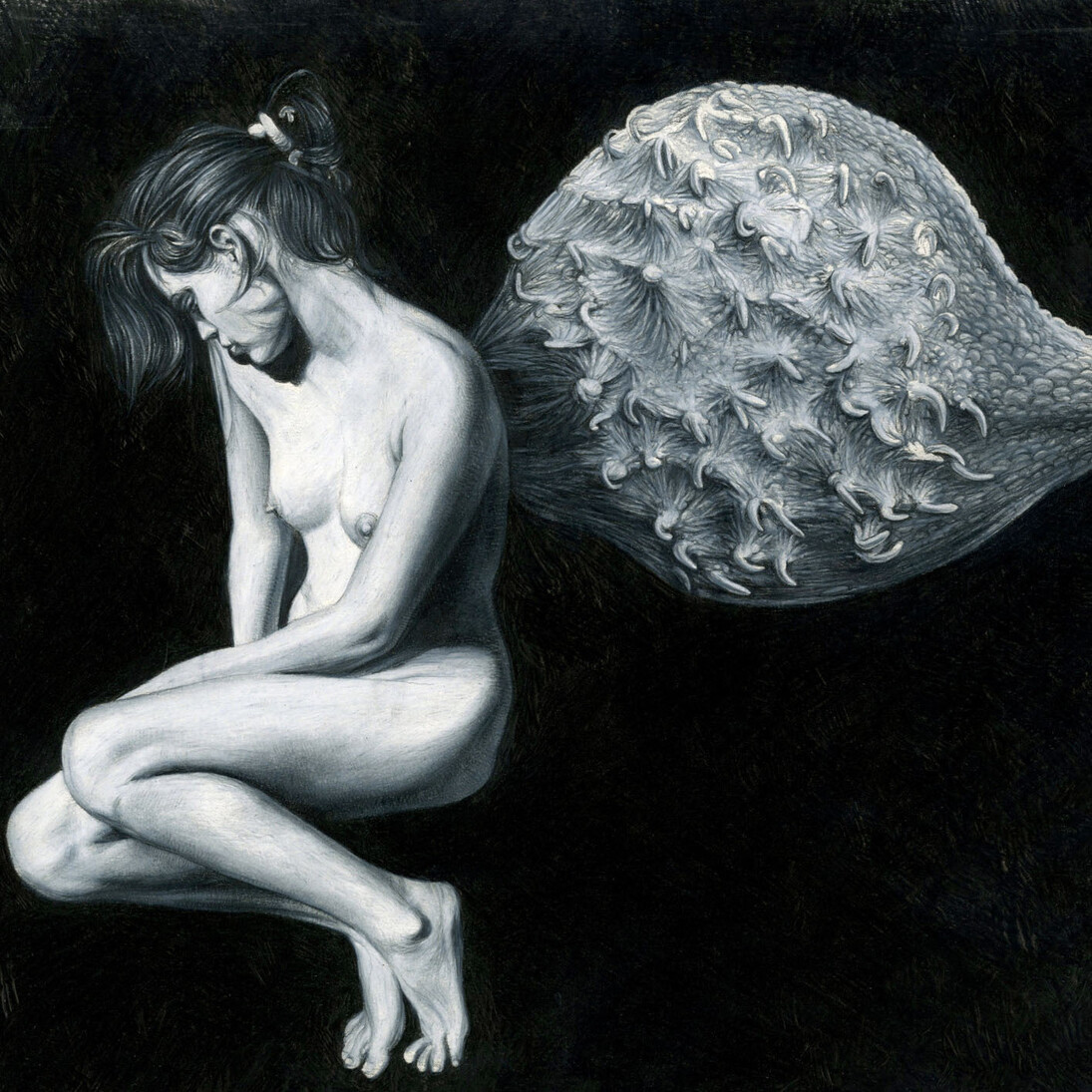 José Molina, La cacciata dal paradiso, 2015, collezione Beloved Earth, matita grassa su carta, cm 67x83,5 © Ernesto Blotto