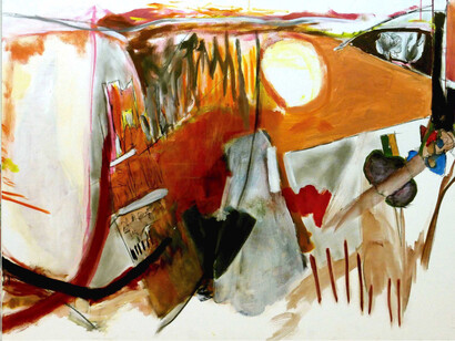 Sumayyah Samaha, My World, 2019, oil and mixed media on canvas, 36x96 inches. Courtesy the artist and Leila Heller Gallery, NYC