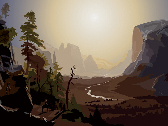 Alain Bublex, Paysage 187 (fantôme de Albert Bierstadt, Yosemite Valley, Glacier Point Trail), 2014, Impression aux encres pigmentaires sur papier, 137 x 215 cm