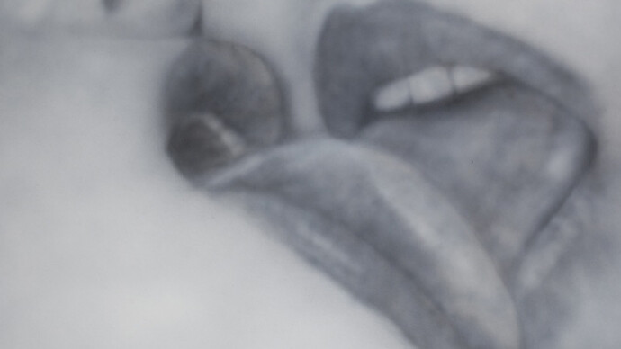 Betty Tompkins, Kiss Painting #4, 2012, Acrylic on canvas, 152.4 x 182.9 cm, copyright Betty Tompkins, courtesy the artist and Rodolphe Janssen, Brussels, private collection.