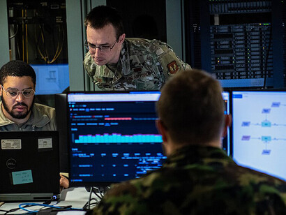 Tacet Venari participants analyze metadata to identify any suspicious activity on the network during exercise Tacet Venari at Ramstein Air Base, Germany, May 12, 2022