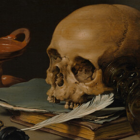 Pieter Claesz, Still life with a skull and a writing quill, 1628. Curtesy of the Metropolitan Museum of Art