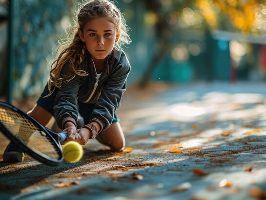 A young girl practicing on the court, representing the foundation of sport built on love for the game