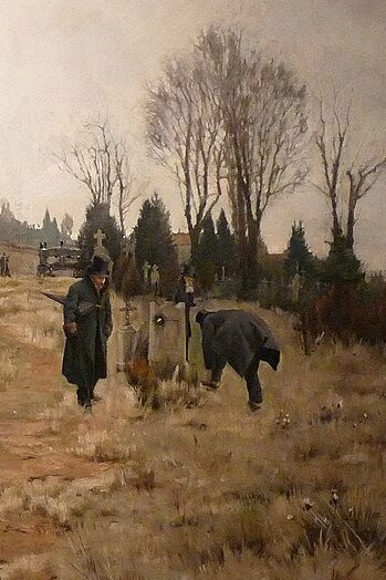 "En el entierro", óleo sobre lienzo, Camille Martin, 1889