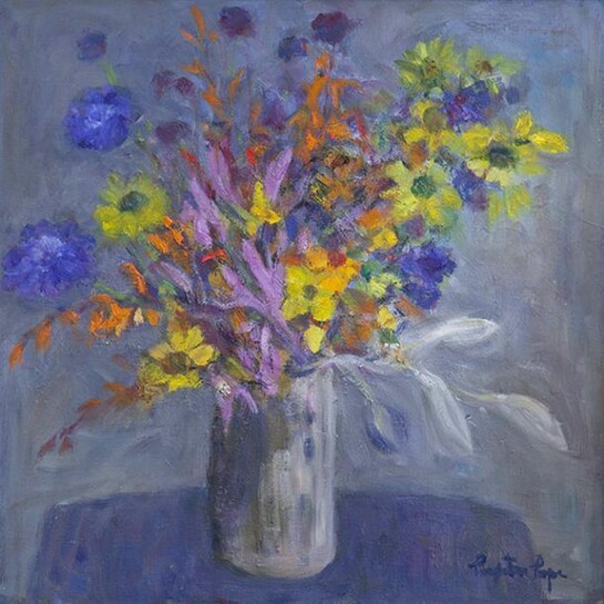 Perpetua Pope, Vase of Flowers on Grey