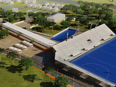Recreação do centro de hóquei do Parque Olímpico Rio 2016