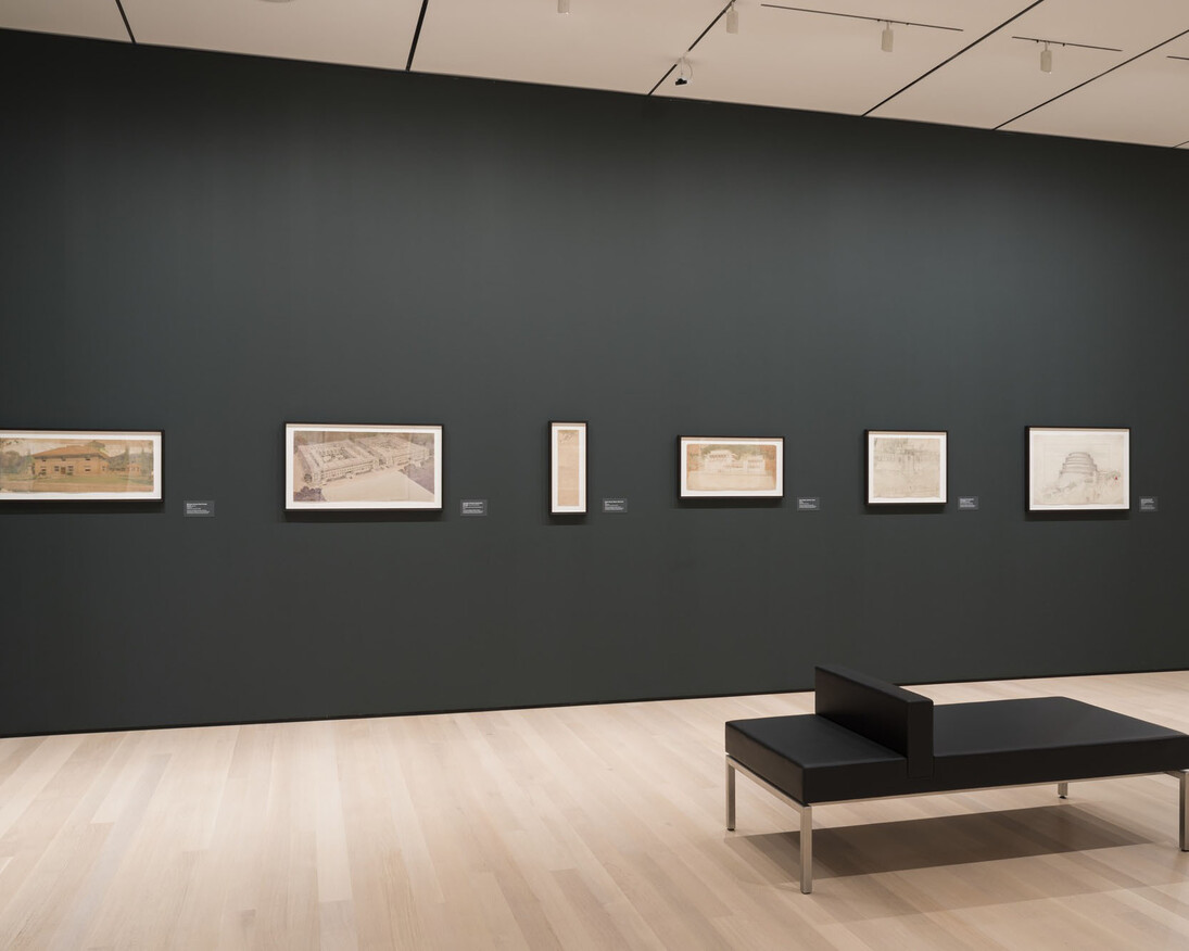Frank Lloyd Wright at 150, Exhibition view. Courtesy of MoMA