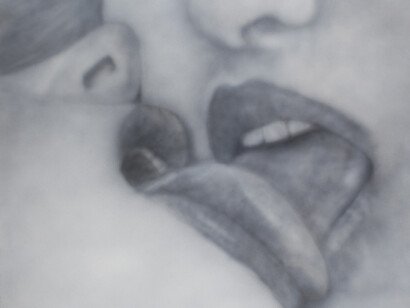 Betty Tompkins, Kiss Painting #4, 2012, Acrylic on canvas, 152.4 x 182.9 cm, copyright Betty Tompkins, courtesy the artist and Rodolphe Janssen, Brussels, private collection.