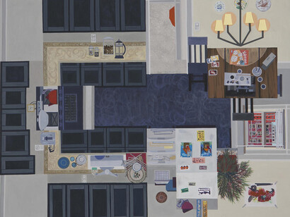 Ann Toebbe, Living Together, 2014, gouache and cut paper on panel, 16 by 20 inches