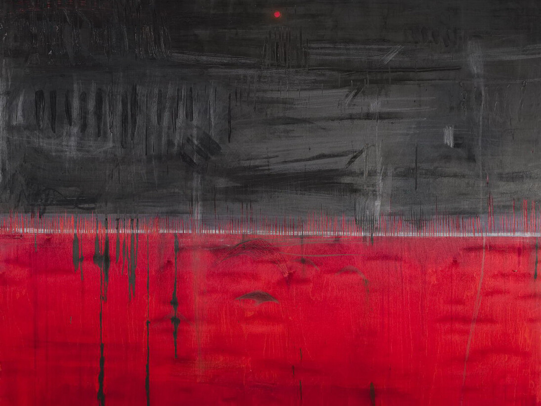 “Landscape 2,  “ ink, graphite , charcoal on wood, 122x122 cm