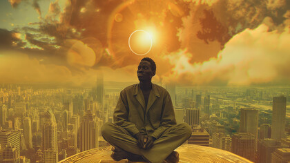 A fantasy scene depicting wealth, artificial intelligence, and dreams