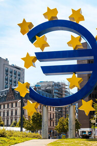 The Euro sculpture located in downtown Frankfurt, Germany, serves as a prominent landmark representing the city's financial significance and European unit