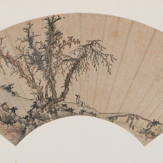Shen Zhou, Sparse trees and a small bridge. Courtesy of Shanghai Museum