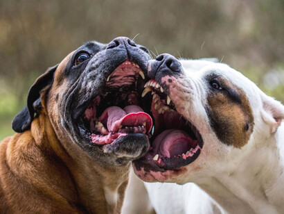 Un par de perros peleando