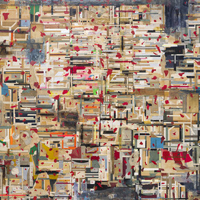 Shinro Ohtake, Time Memory 28, 2014, Oil, acrylic, spray paint, tar, ink, pencil, glue, masking tape, cellophane tape, wrapping tape, aluminium foil tape, printed matter, cheesecloth, billboard paper, Japanese paper, rice paper, wrapping paper, wrapping foil, brown paper, cardboard on wooden board, 220.5 x 300.5 x 10.5 cm, Courtesy of the artist and Take Ninagawa, Tokyo