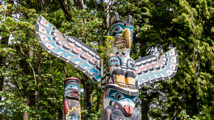 Totem poles in Stanley Park in Vancouver, British Columbia, Canada, 2022